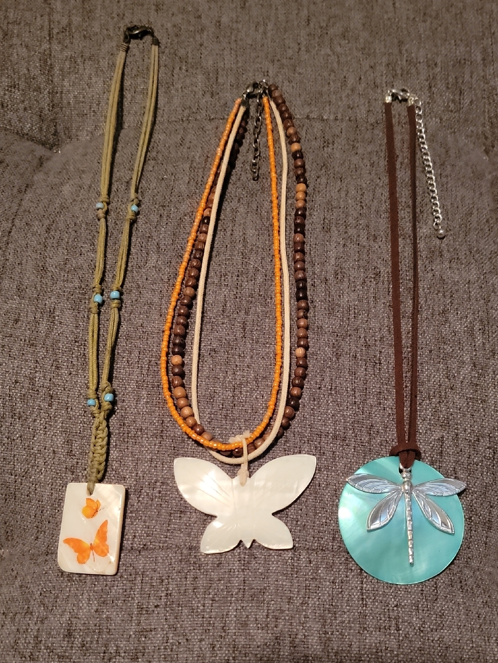 Boho Butterfly & Dragonfly Pendant Necklace Set-Turquoise, White, Brown, Orange